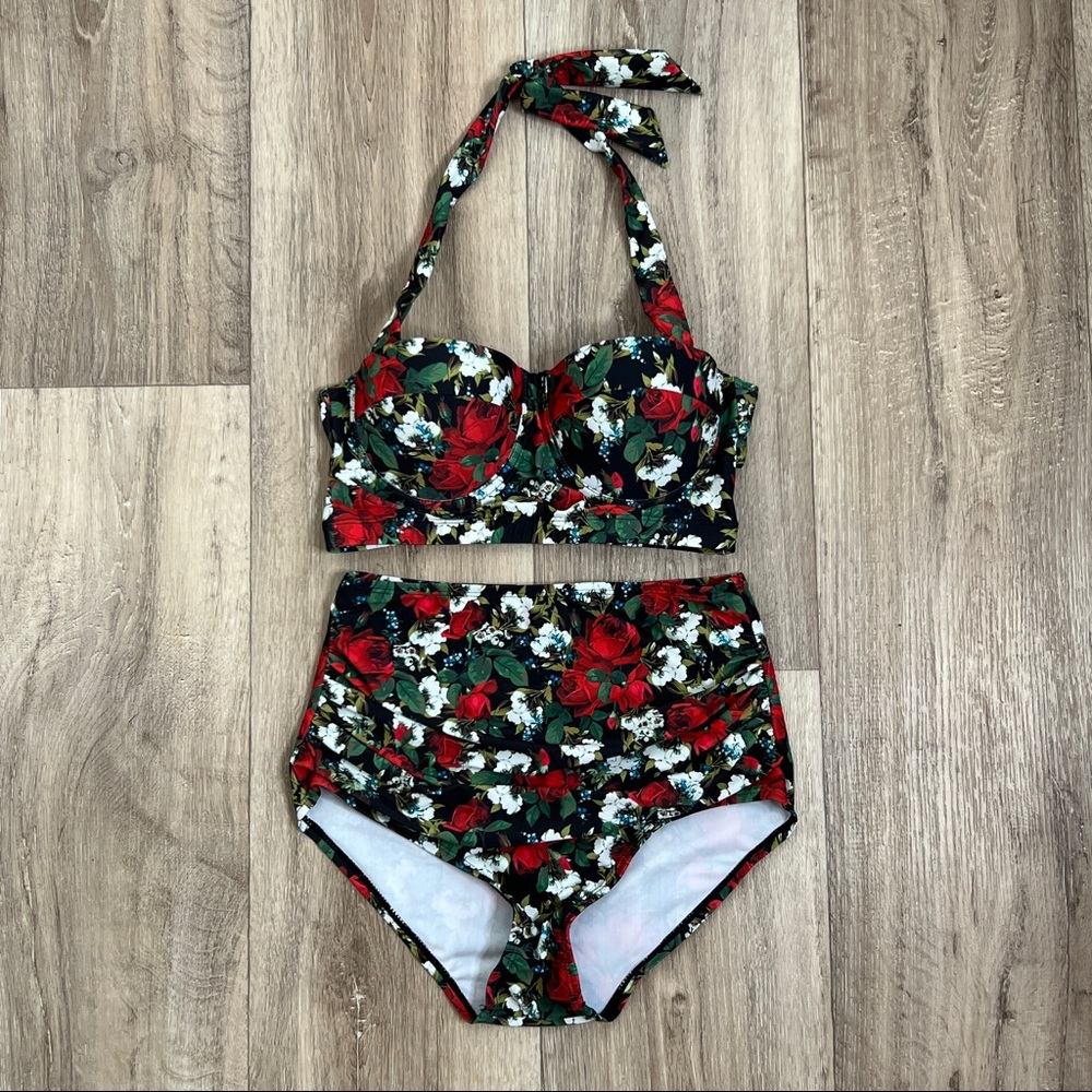 50s Retro Pin Up High Waisted Two Piece Swimsuits Size S